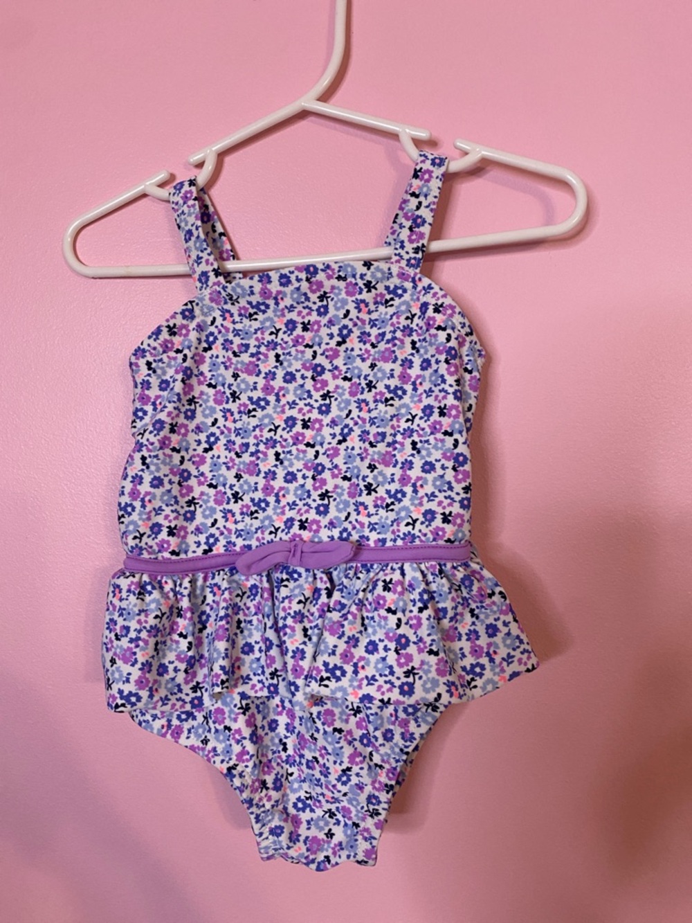 Carter's Purple Floral One-Piece Swimsuit with Belt Detail